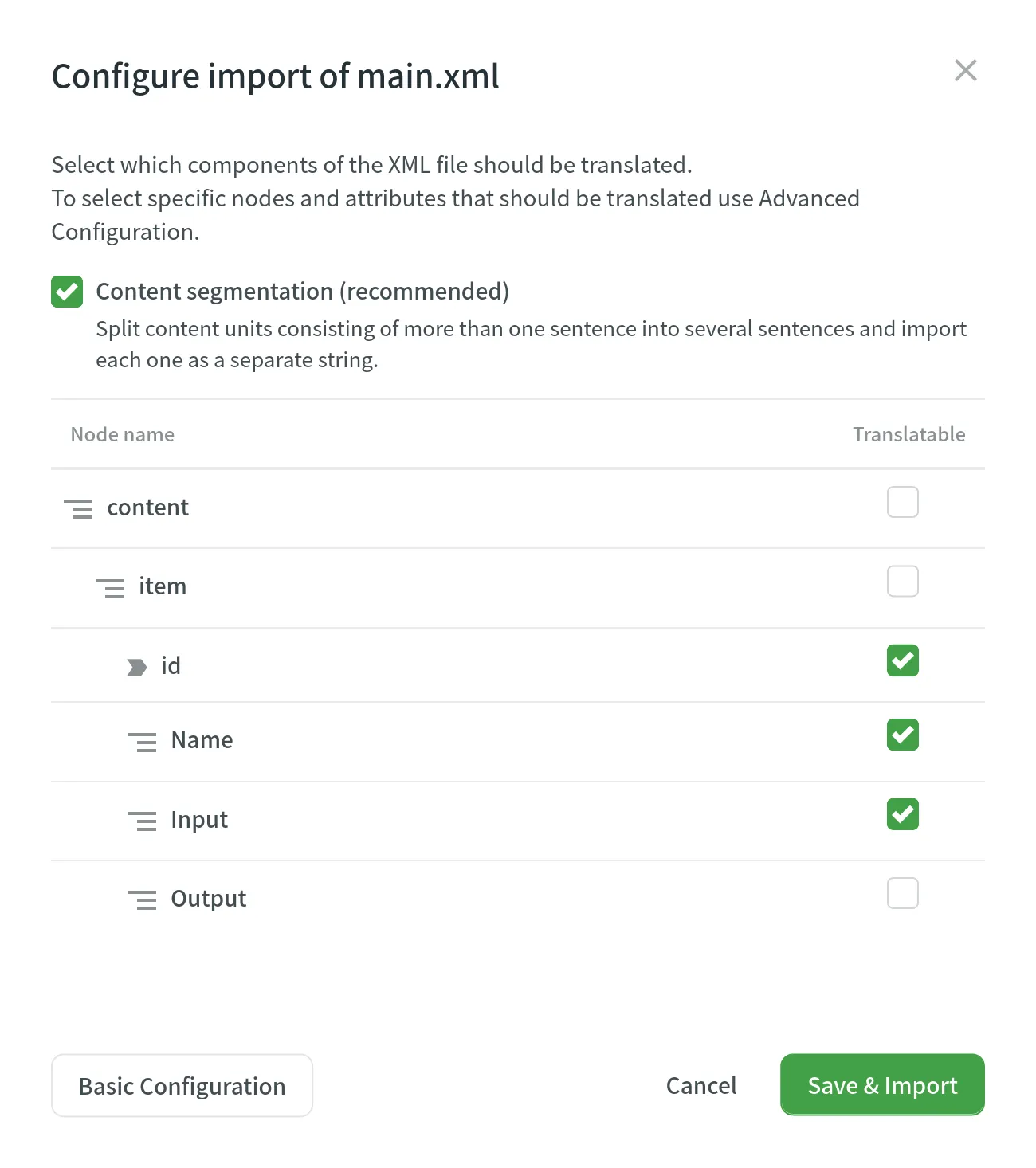 XML Advanced Configuration